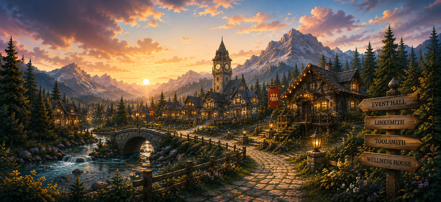 Illustrated mountain village of Koravik